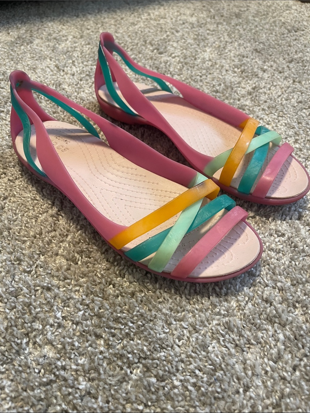 CROCS Pink Multicolor Strappy Flat Sandals